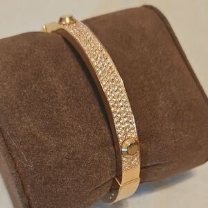 Michael Kors Rose Gold, Hinged Bracelet with Crystal and Stud Details